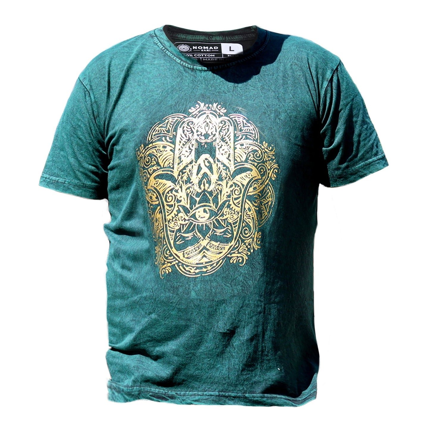 Großes Stein-Gewaschenes T-Shirt Hamsa Grün