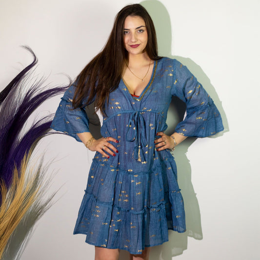 ML Nomad Sari Med Kollektion Kleid Meeresblau Goldfisch Design
