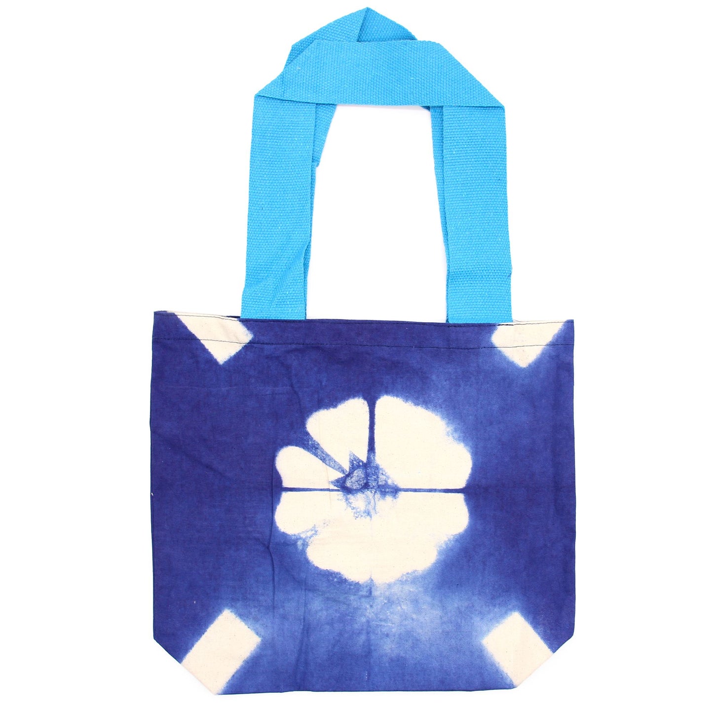 Natürliche Tye-Dye Baumwolltasche 8oz 38x42x12cm Blaue Blume Blaue Griffe