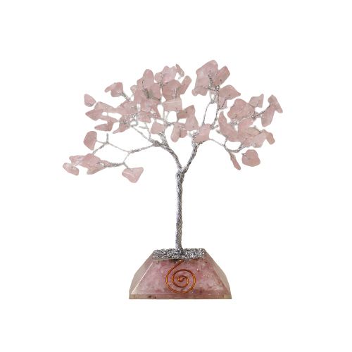 Edelsteinbaum Mit Organitbasis - 80 Steine - Rosenquarz