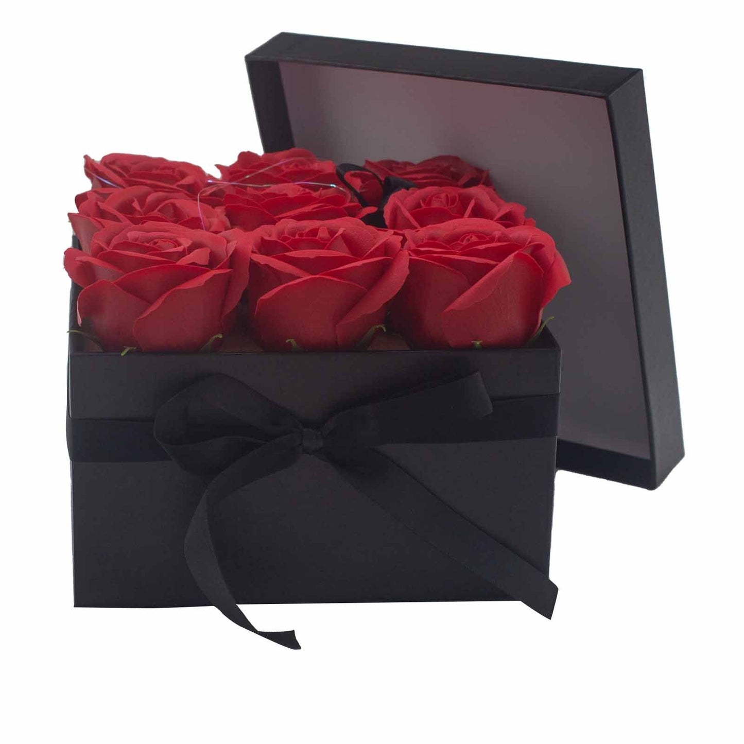 Seifenblumen Geschenkstrauß - 9 Rote Rosen - Quadrat
