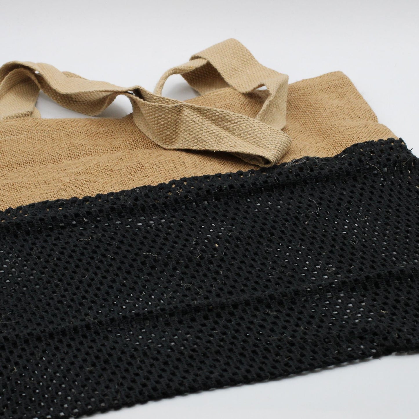 Reine Weiche Jute Und Baumwolle Netz Tasche Schwarz