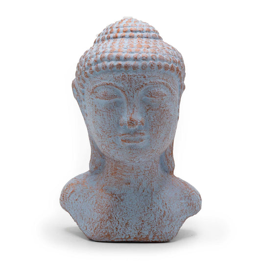 Ruhe Buddha Kopf Statue Blau Kupfer Handgefertigt Indonesien Robustes Beton Material