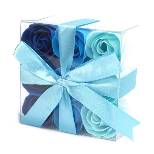 Set Mit 9 Seifenblumen - Blaue Hochzeitsrosen