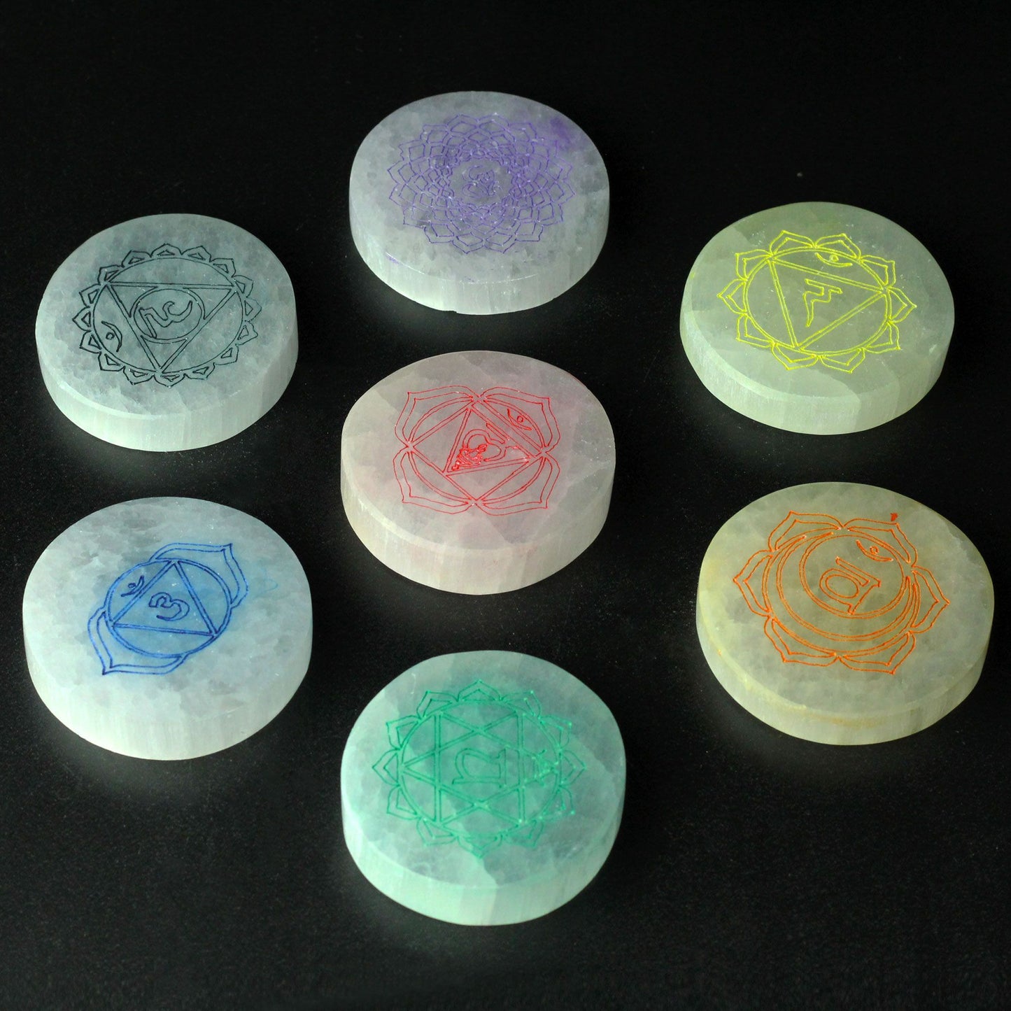 Chakra Set Mit 7 Selenit Ladeplatten