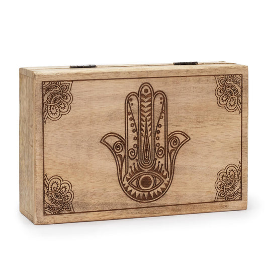 Große Rechteckige Box 21,5x14x6,3cm - Hamsa Schwarz Graviert