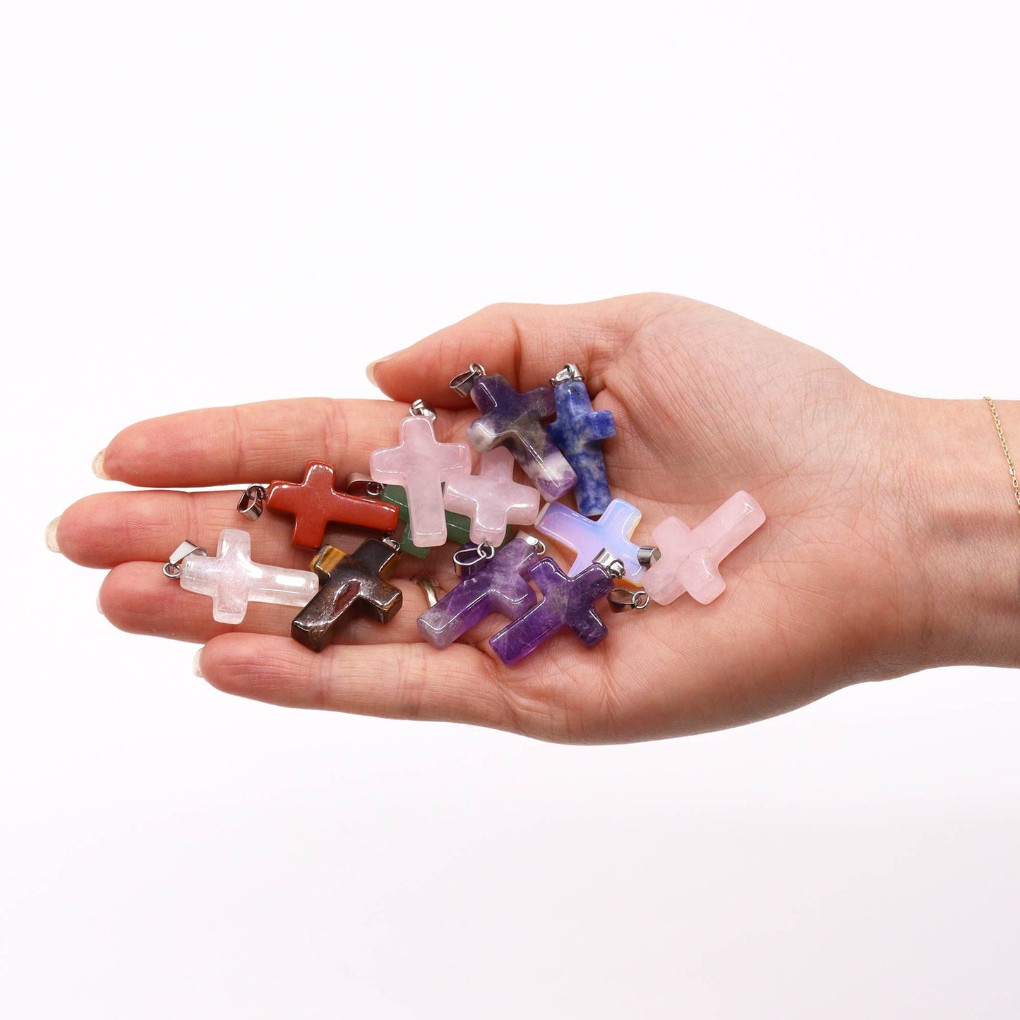 Edelstein Kreuz Anhänger 12 Stück Assortiert 25x18mm