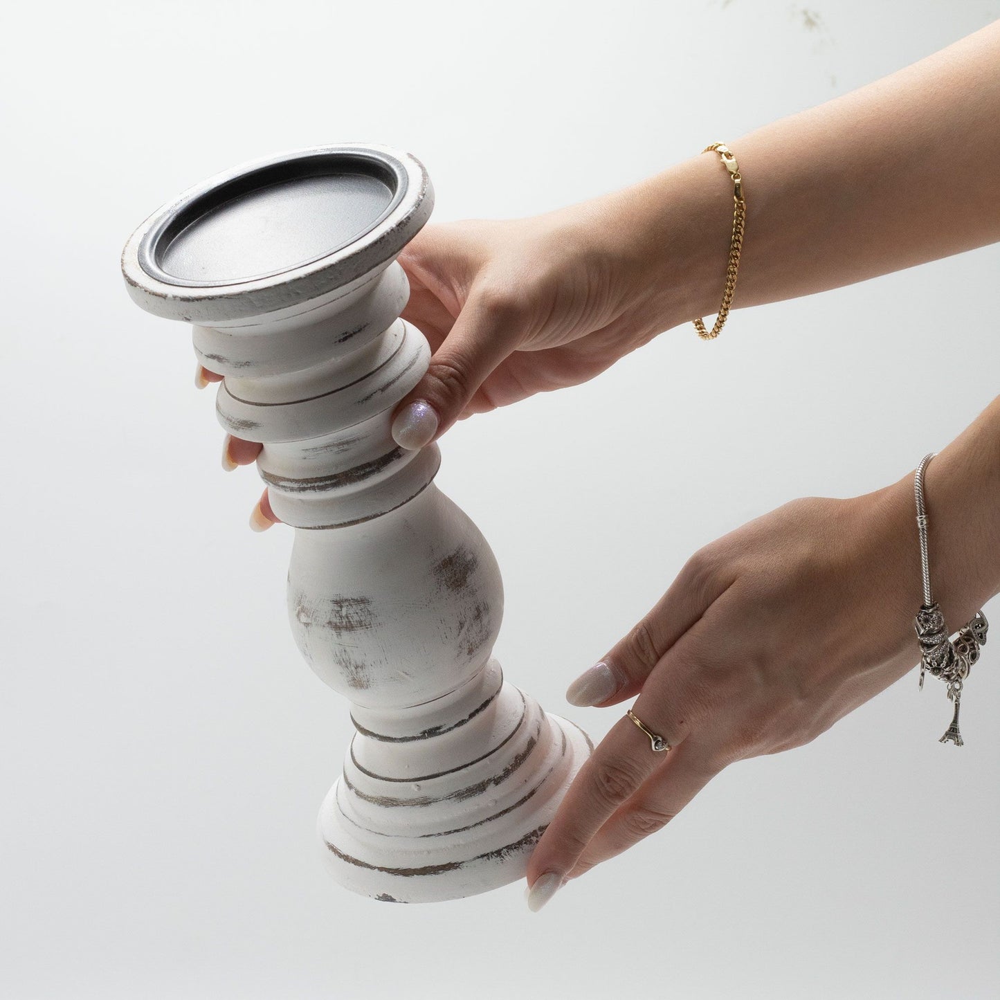 Klassischer Kerzenständer - Weißgewaschen - 23x10cm - Klein