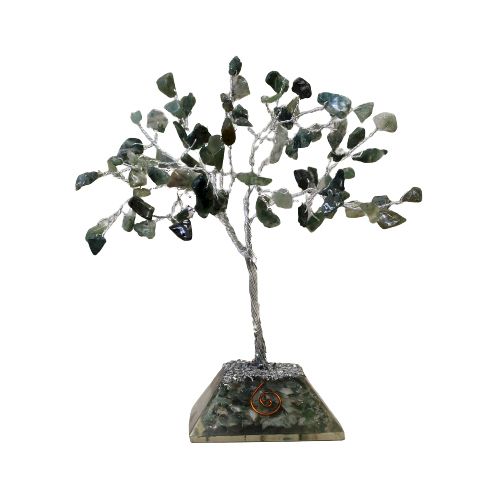 Edelsteinbaum Mit Organitbasis - 80 Steine - Moosachat