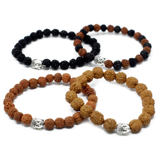 Bunte Rudraksha Buddha Armreifen Vintage Trendy Elastisch Handgefertigt Indonesien
