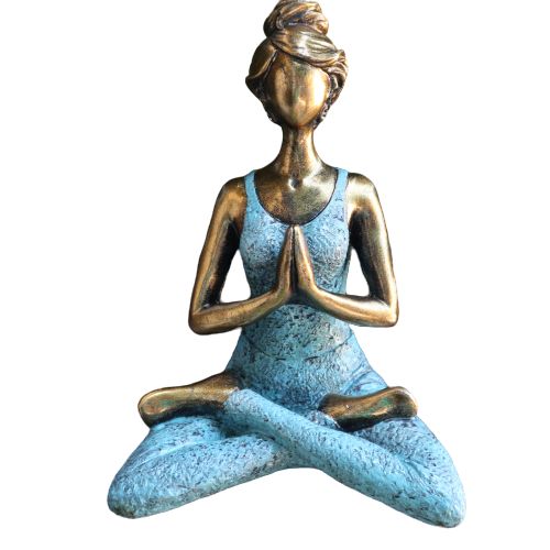 Yoga Dame Figur Bronze und Türkis 24cm Handgefertigt aus Indonesien