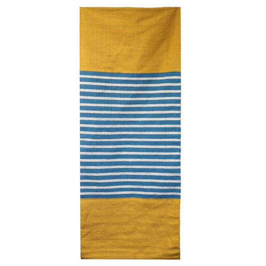 Indischer Baumwollteppich 70x170cm Gelb Blau