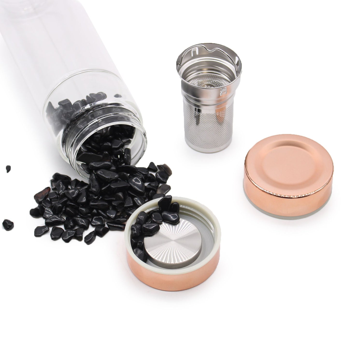 Kristallglas Teebereiter Flasche - Roségold - Onyx