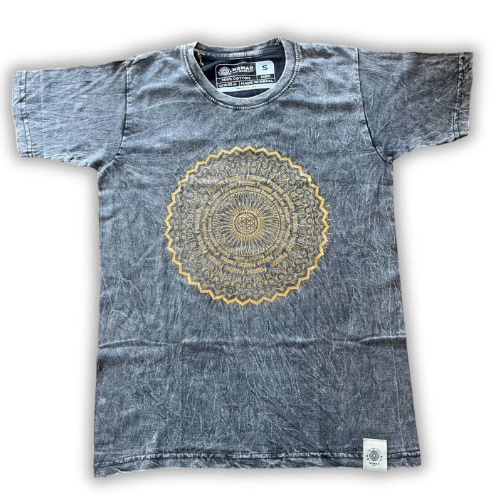 Kleines Steinwasch Mandala T-Shirt Dunkelgrau