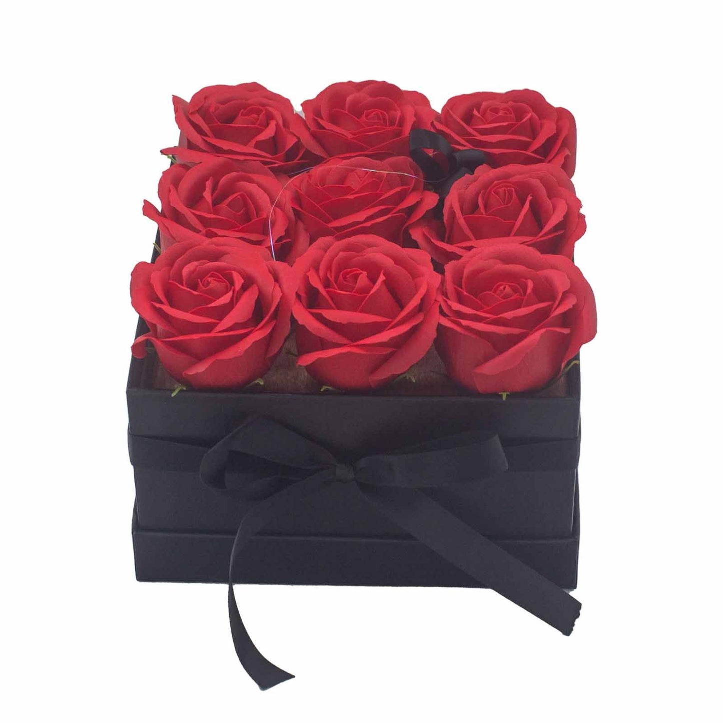 Seifenblumen Geschenkstrauß - 9 Rote Rosen - Quadrat