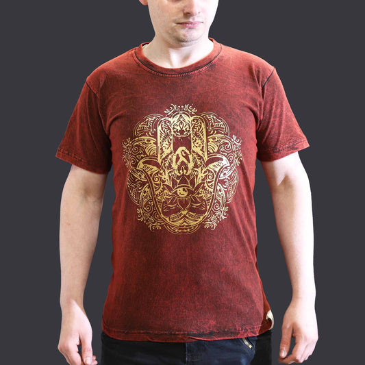 Kleines Stein gewaschenes T-Shirt Hamsa Bordeauxrot