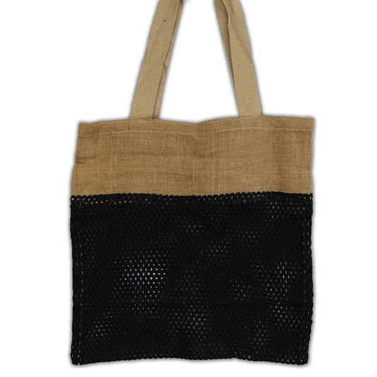 Reine Weiche Jute Und Baumwoll Netz Tasche Schwarz