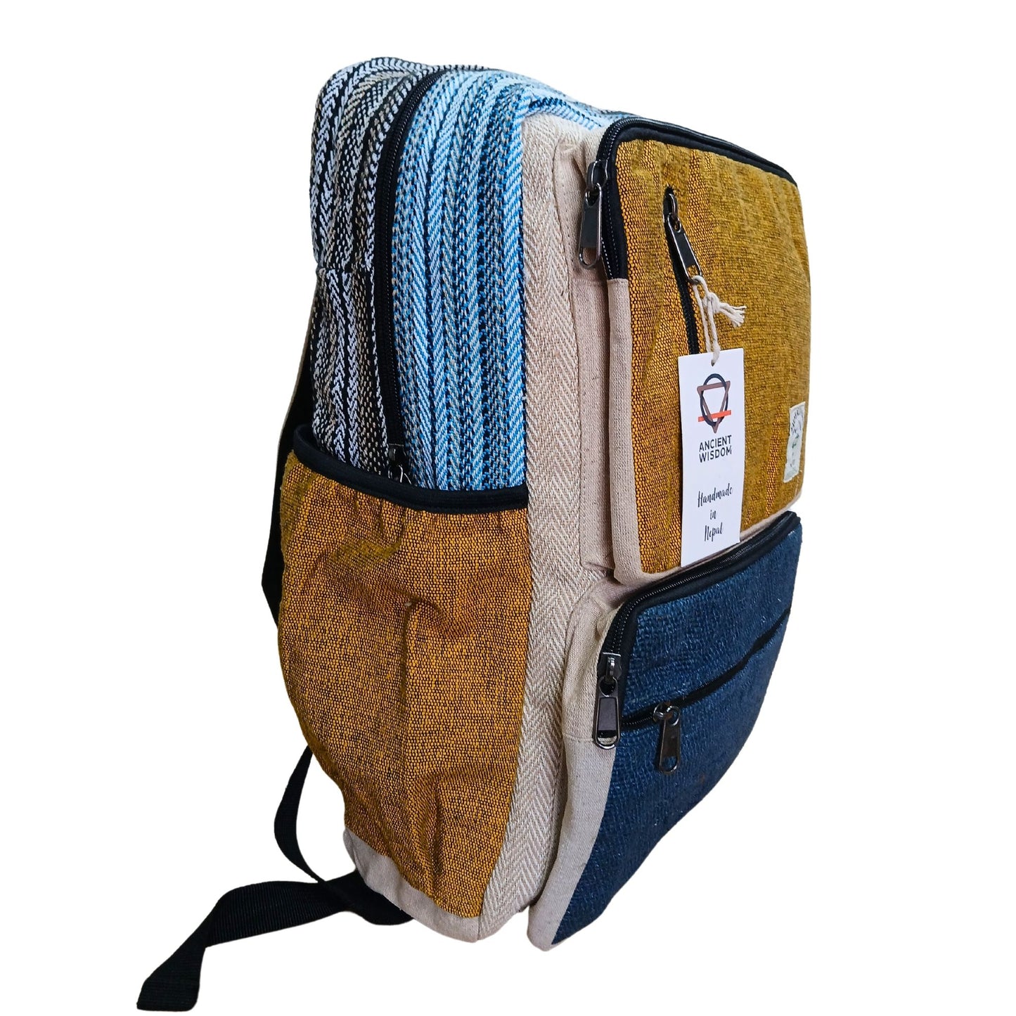 Großer Boxy Hanfrucksack - Türkis und Kurkuma