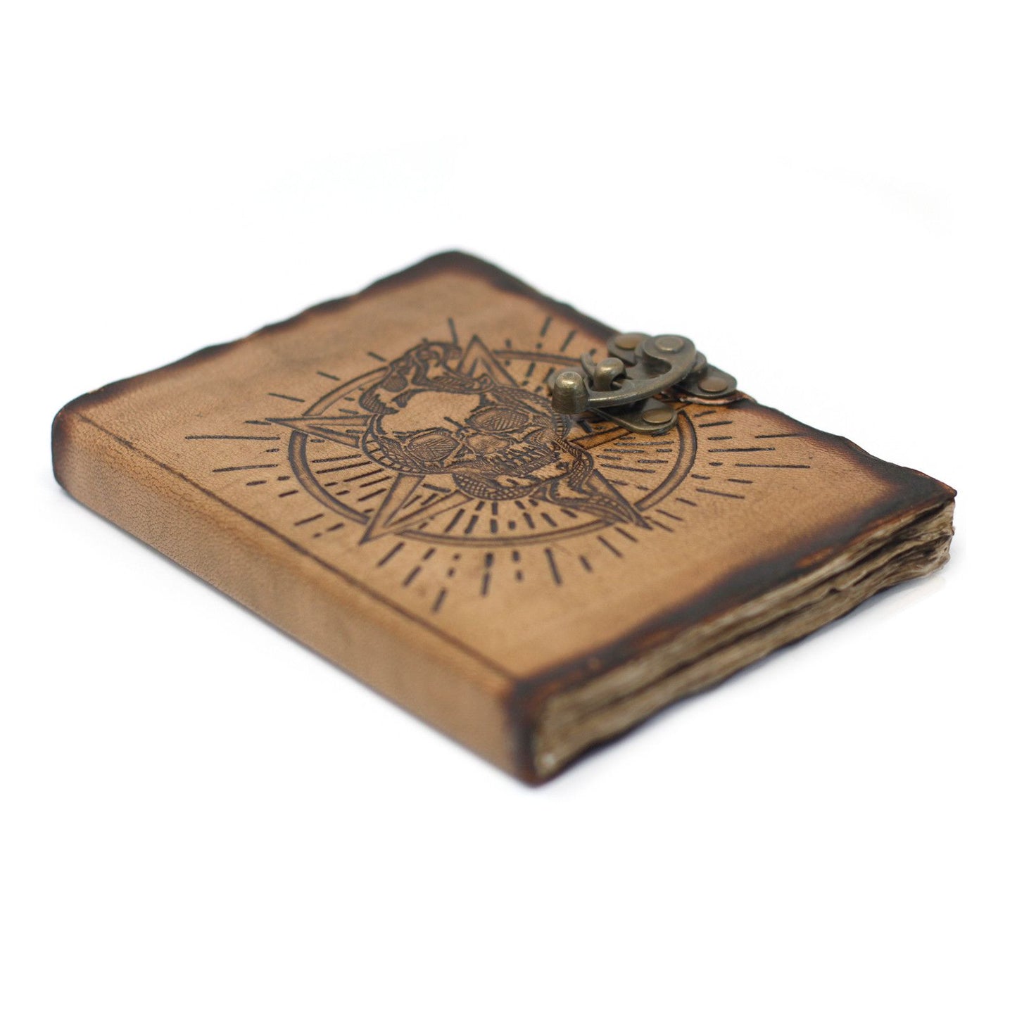 Leder Pentagon und Totenkopf mit Branddetails Notizbuch 18x13 cm