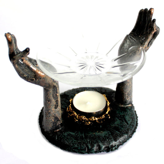 Antiker Buddha Om Hände Ölbrenner