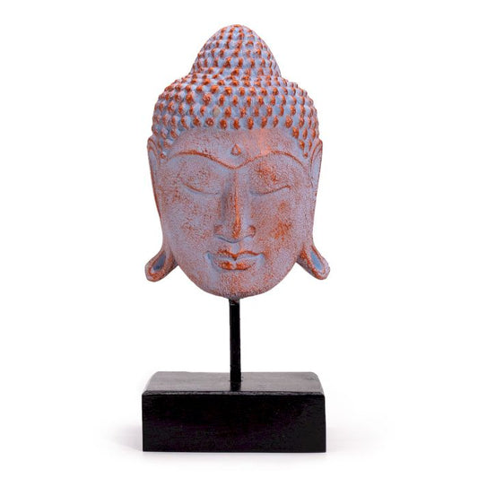 Großer Serenity Buddha Kopf Auf Ständer - Blau Kupfer