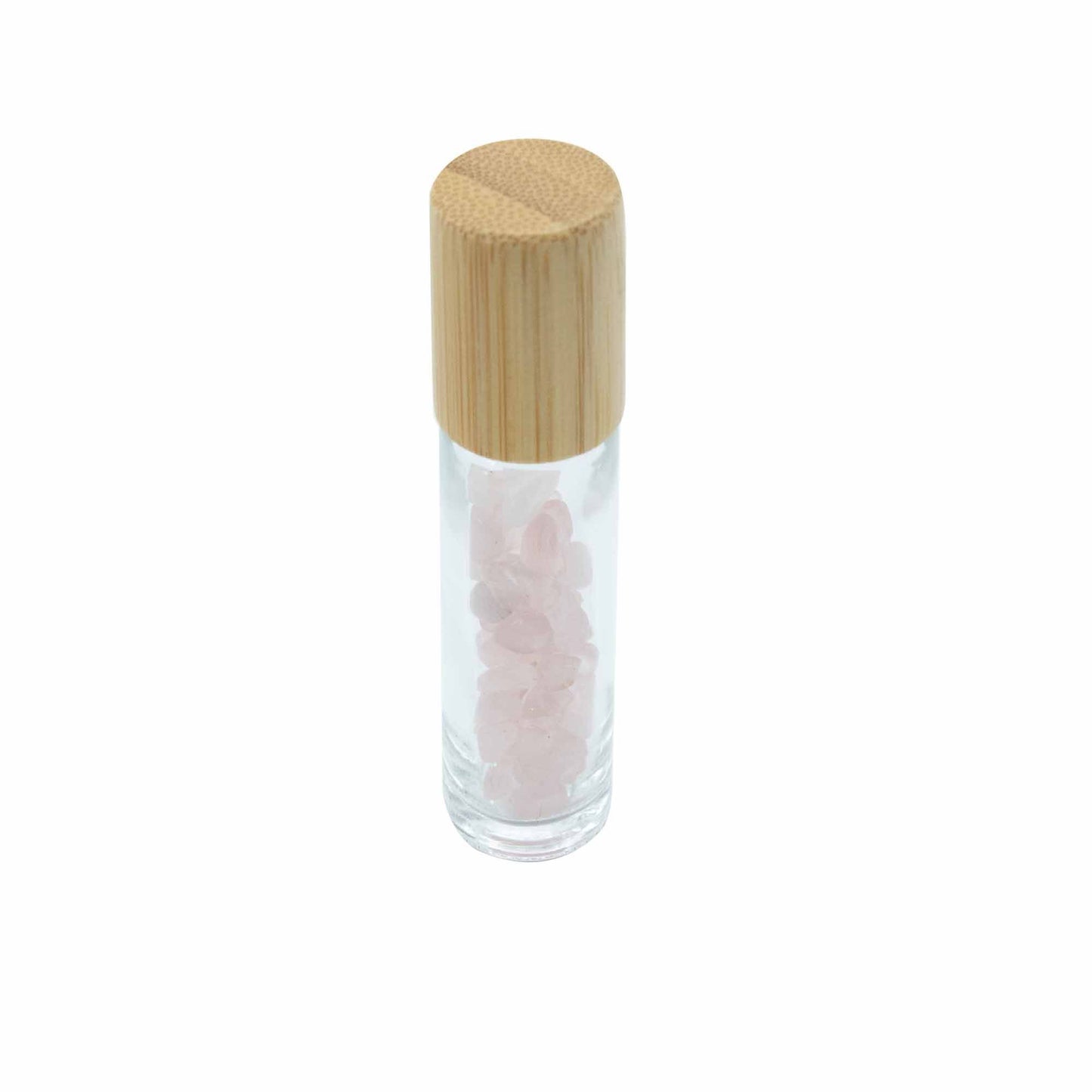 Edelstein Ätherisches Öl Roll-On Flasche - Rosenquarz - Holzverschluss + Edelstein Rollerkopf für 5ml Flasche - Rosenquarz