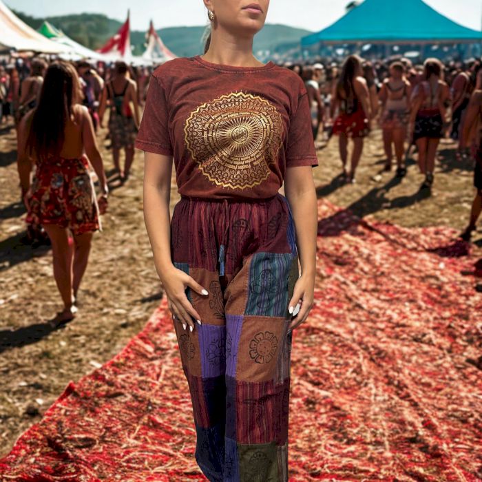 XLarge Stein Gewaschenes T-Shirt Mandala Burgunderrot