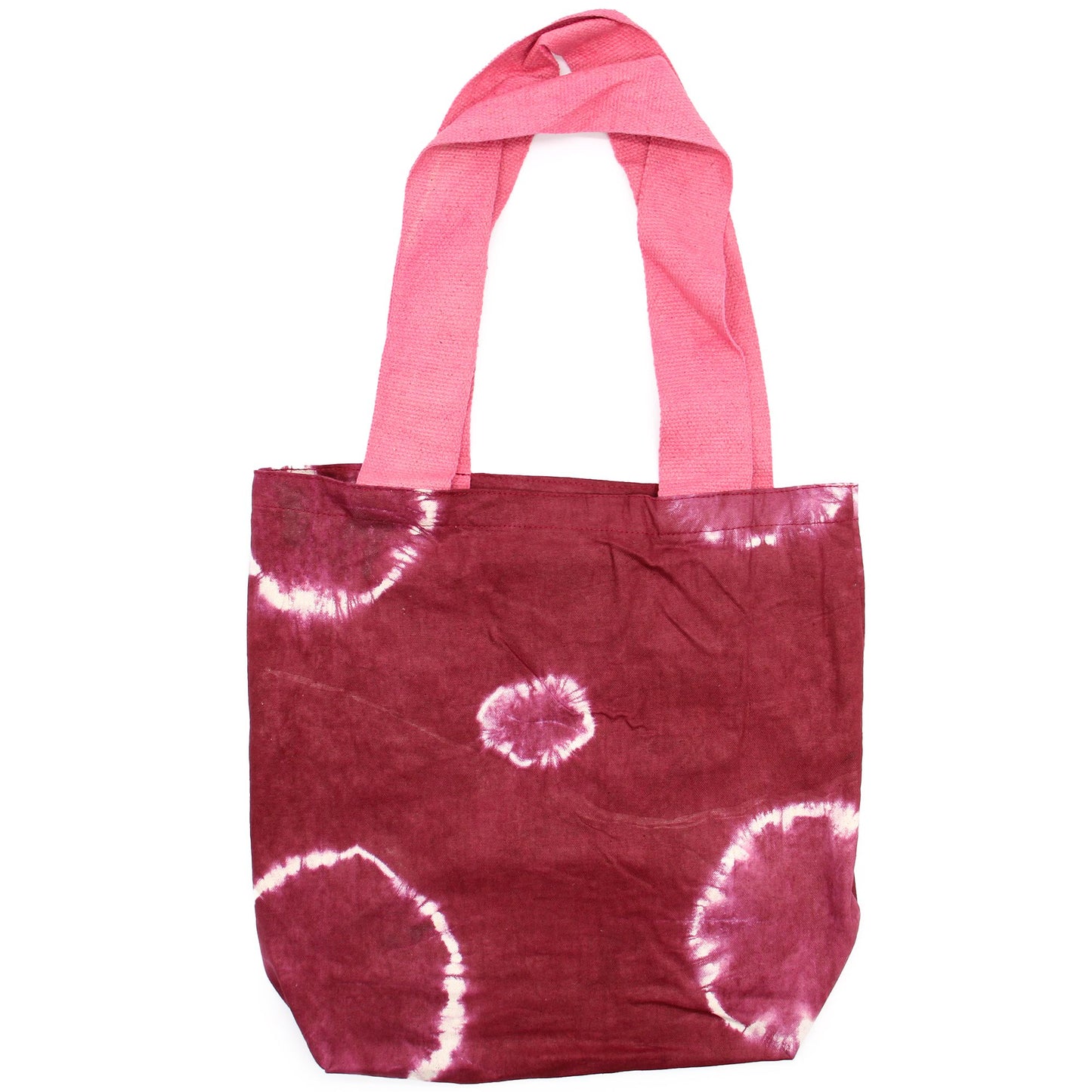 Natürliche Tye-Dye Baumwolltasche 8oz 38x42x12cm Maroon Ringe Pinker Griff