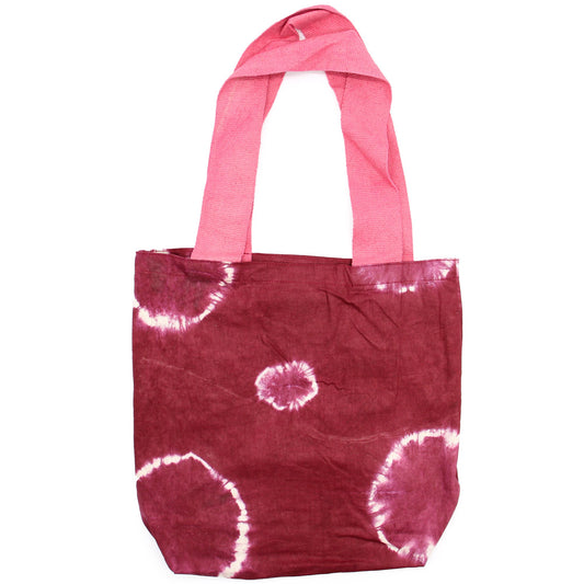 Natürliche Tye-Dye Baumwolltasche 8oz 38x42x12cm Maroon Ringe Pinker Griff