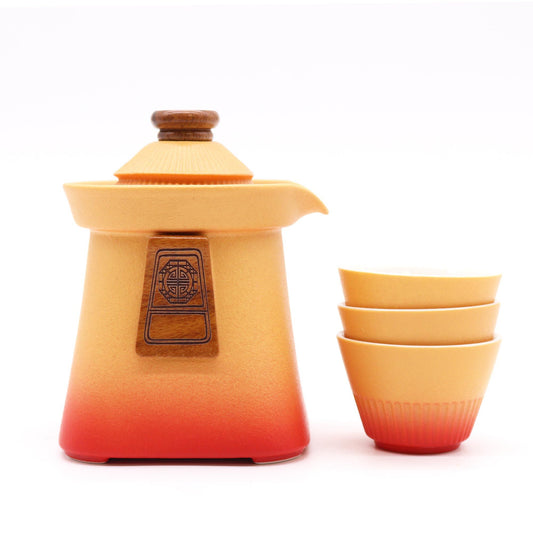 Tempel Teekannen Set Mit Drei Tassen - Orange Erde