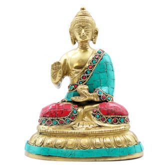 Messing Buddha Figur Segnung 15cm Handgefertigt aus Indien