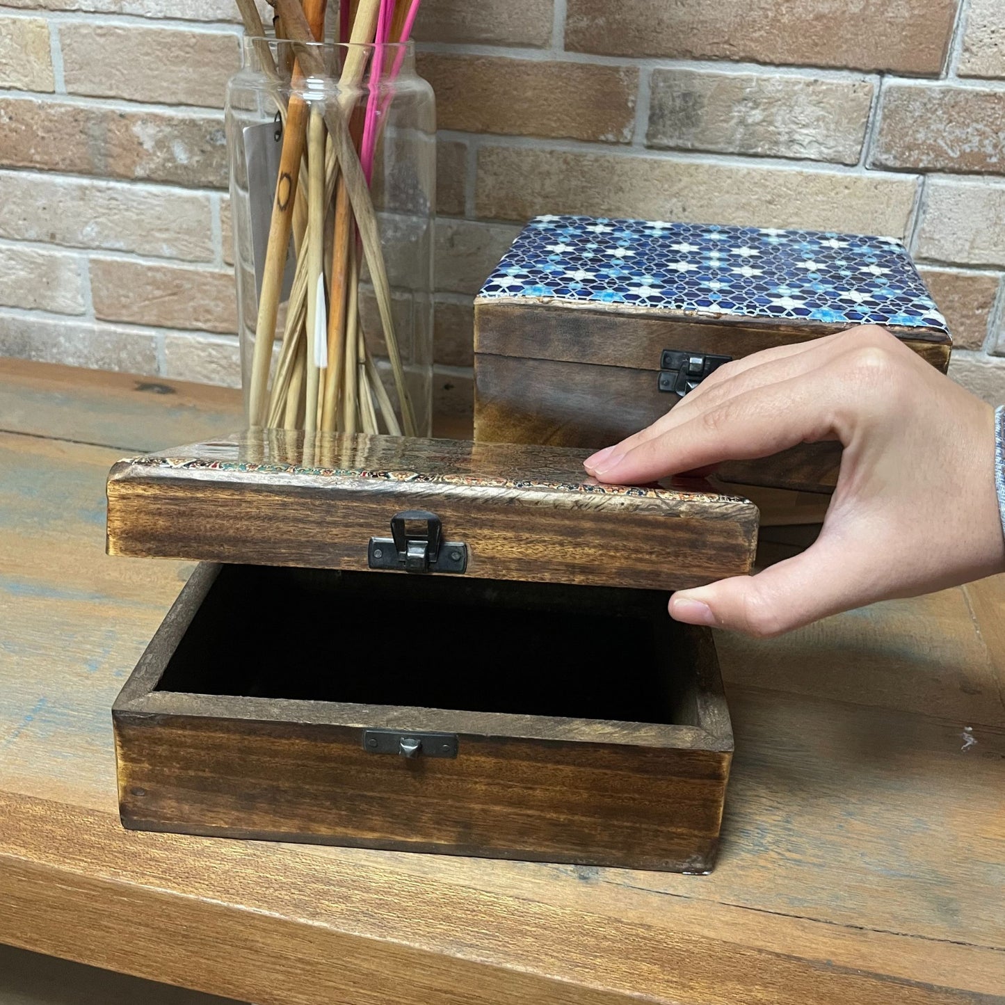 Mittlere Keramisch Glasiierte Holzbox 15x10x6cm Weiß