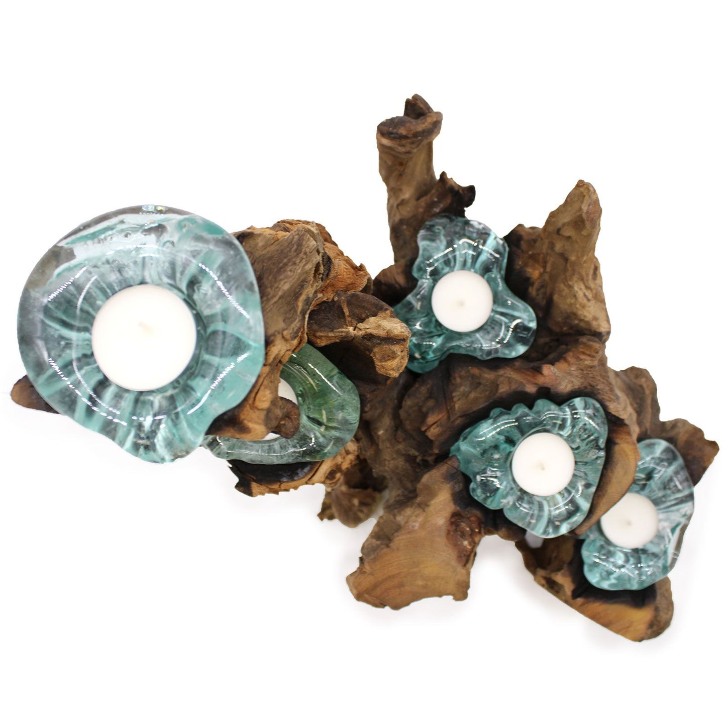 Molton Glas Fünf Kerzenhalter Auf Holz