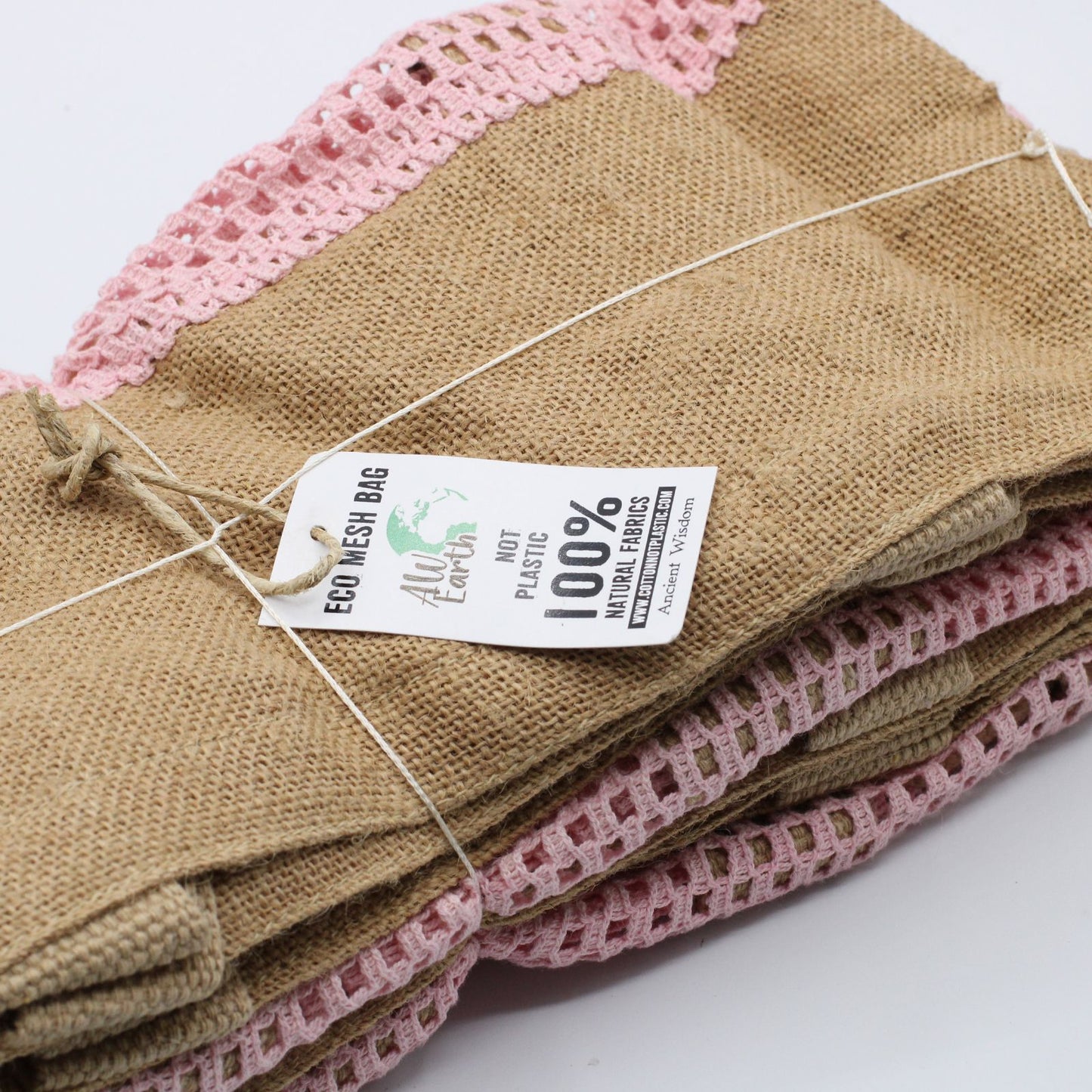 Reine Weiche Jute Und Baumwolle Netz Tasche - Rosa