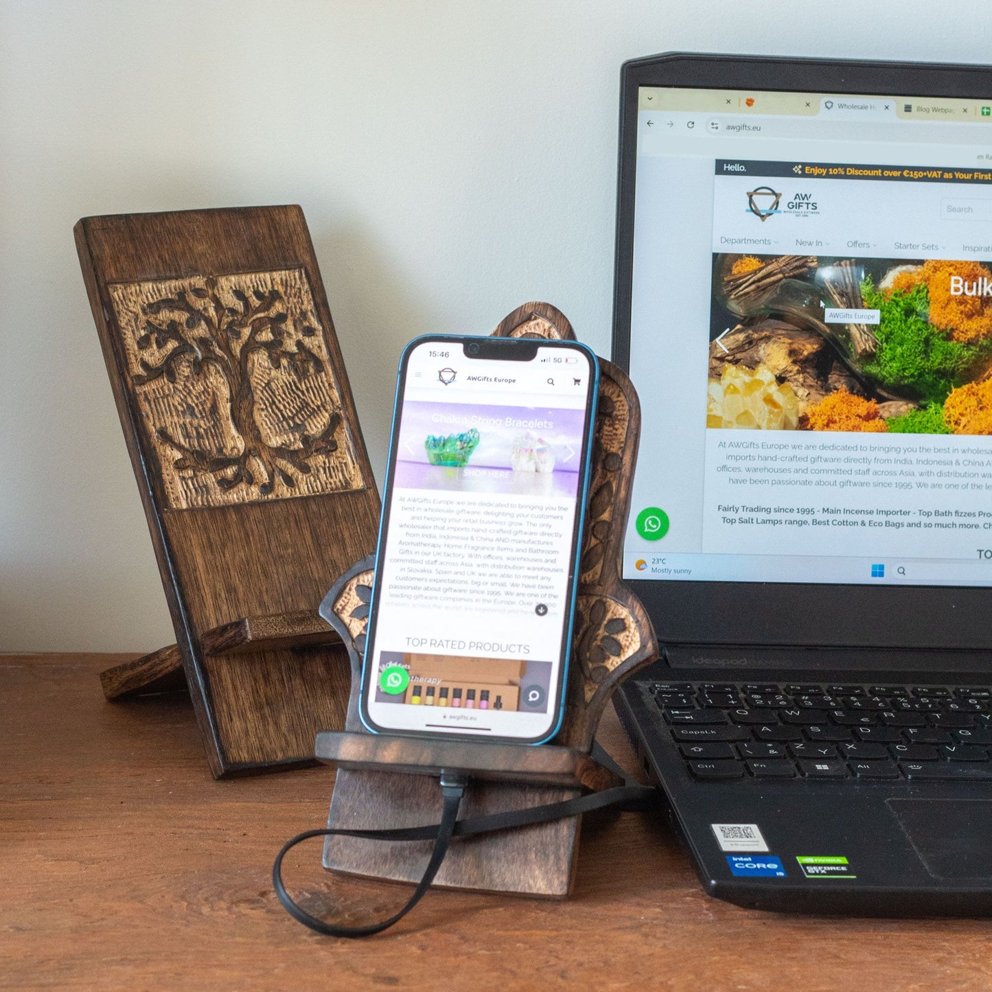 Holz geschnitzte Handy Ständer Mandala 20x9 5cm