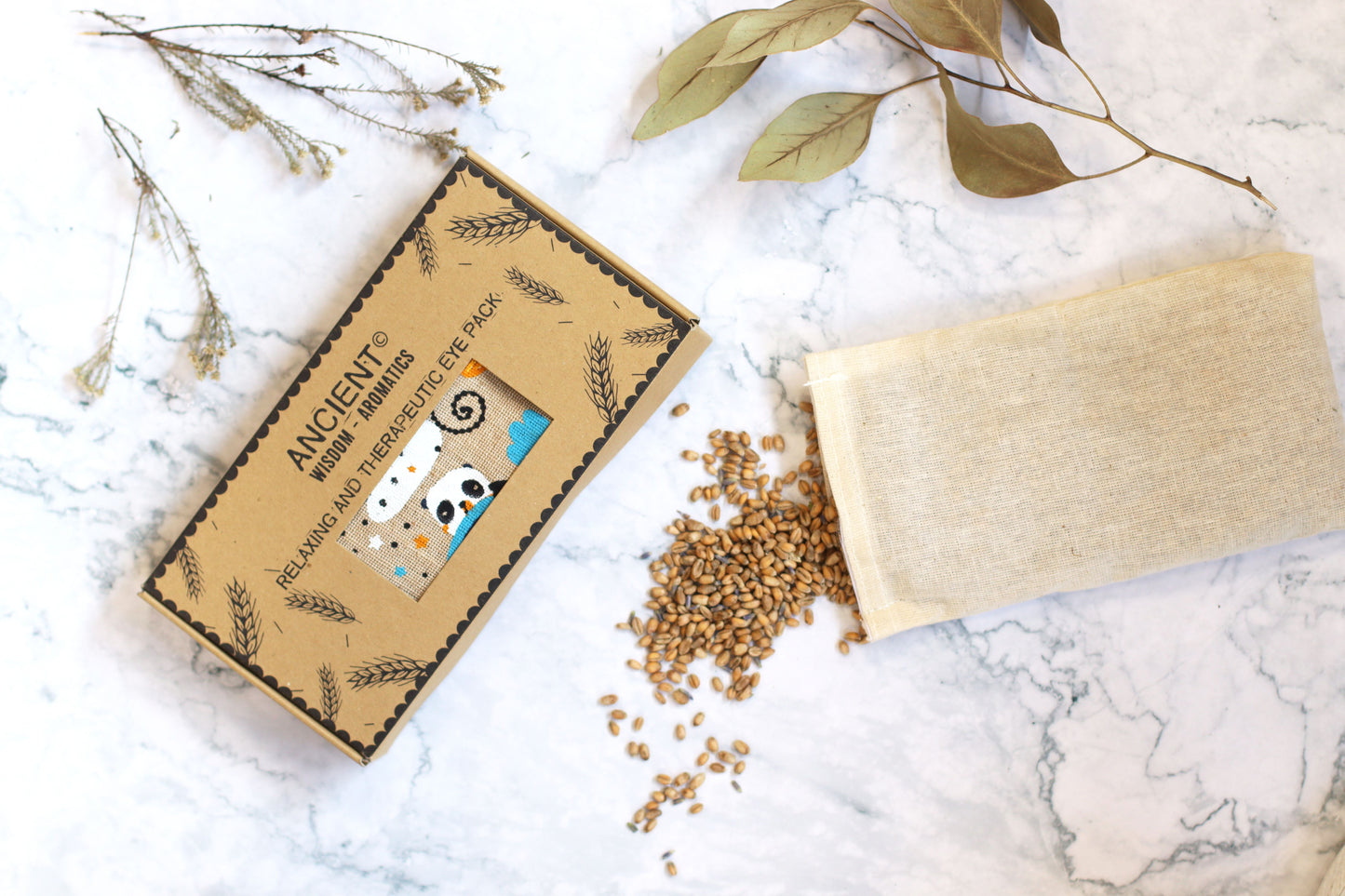 Lavendel Natur Baumwolle und Juco Augenmaske in Geschenkbox Schlafende Panda