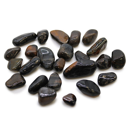 Sack Mit 24 Kleinen Afrikanischen Tumbled Stones - Tigerauge - Blau