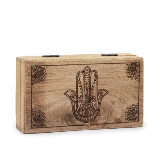 Med Square Box 17x10x4 2cm Hamsa Schwarz Graviert
