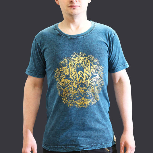 Kleine Stone Washed T-Shirt Hamsa Blau