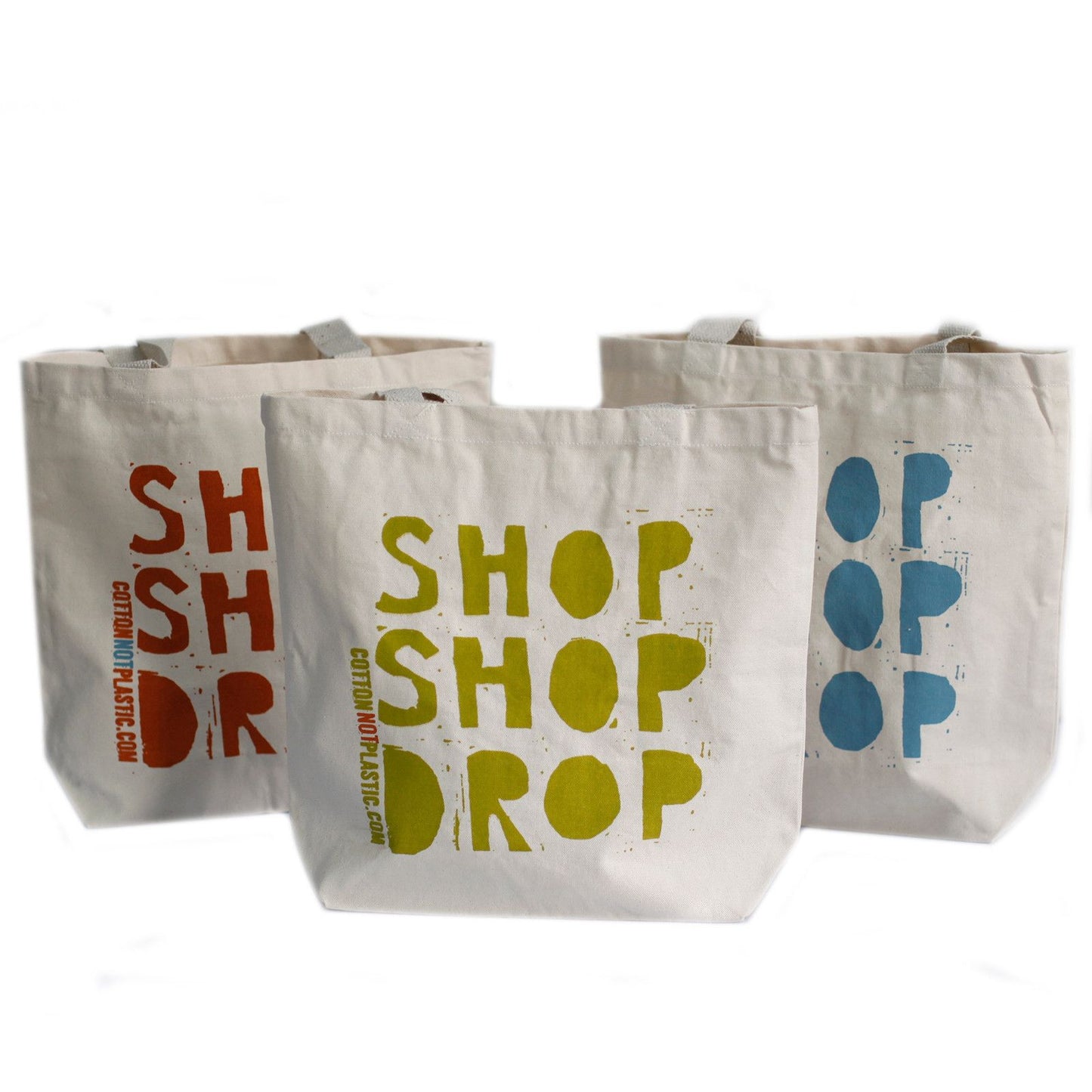 Shop Shop Drop Baumwolltaschen - 4 Designs Disponibel