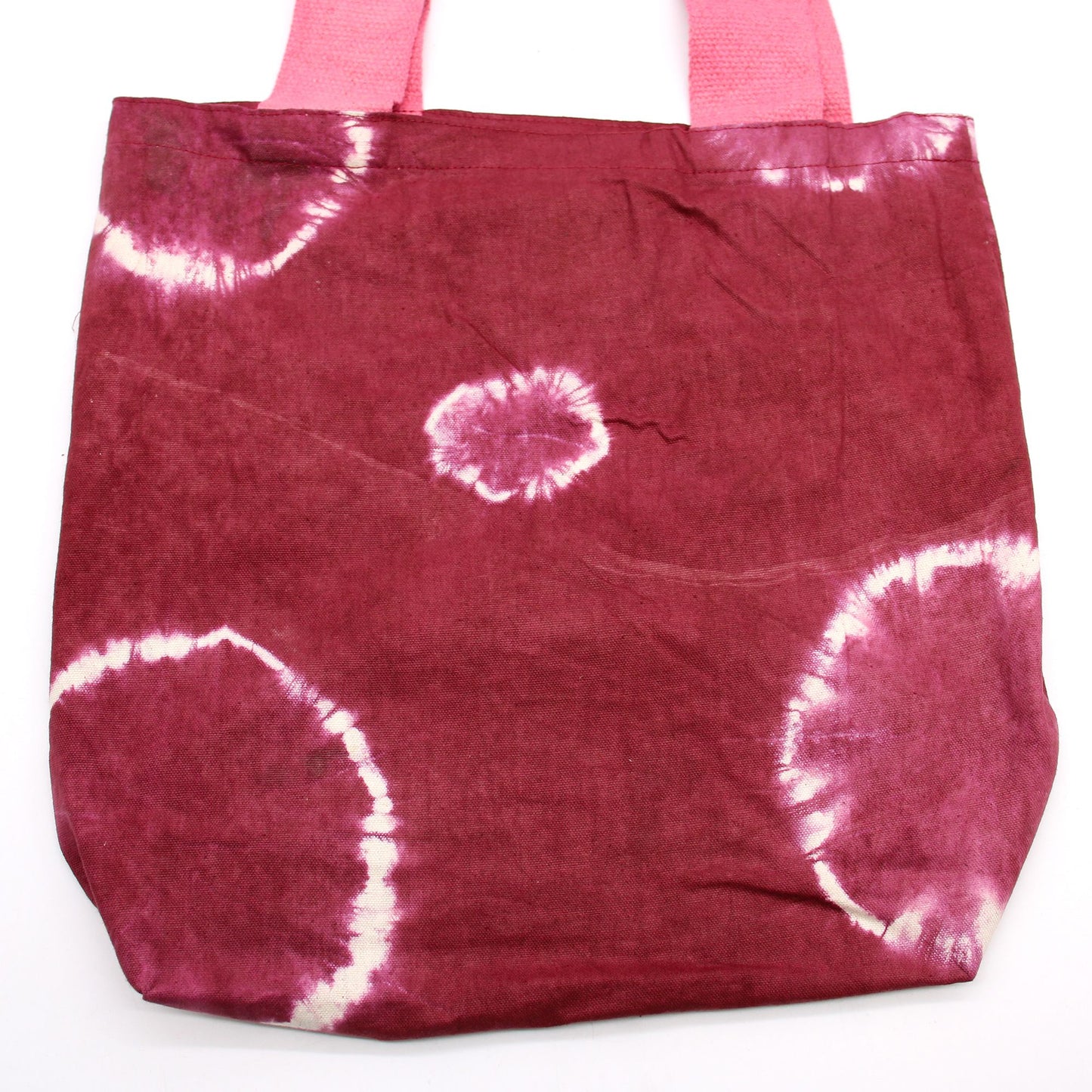 Natürliche Tye-Dye Baumwolltasche 8oz 38x42x12cm Maroon Ringe Pinker Griff