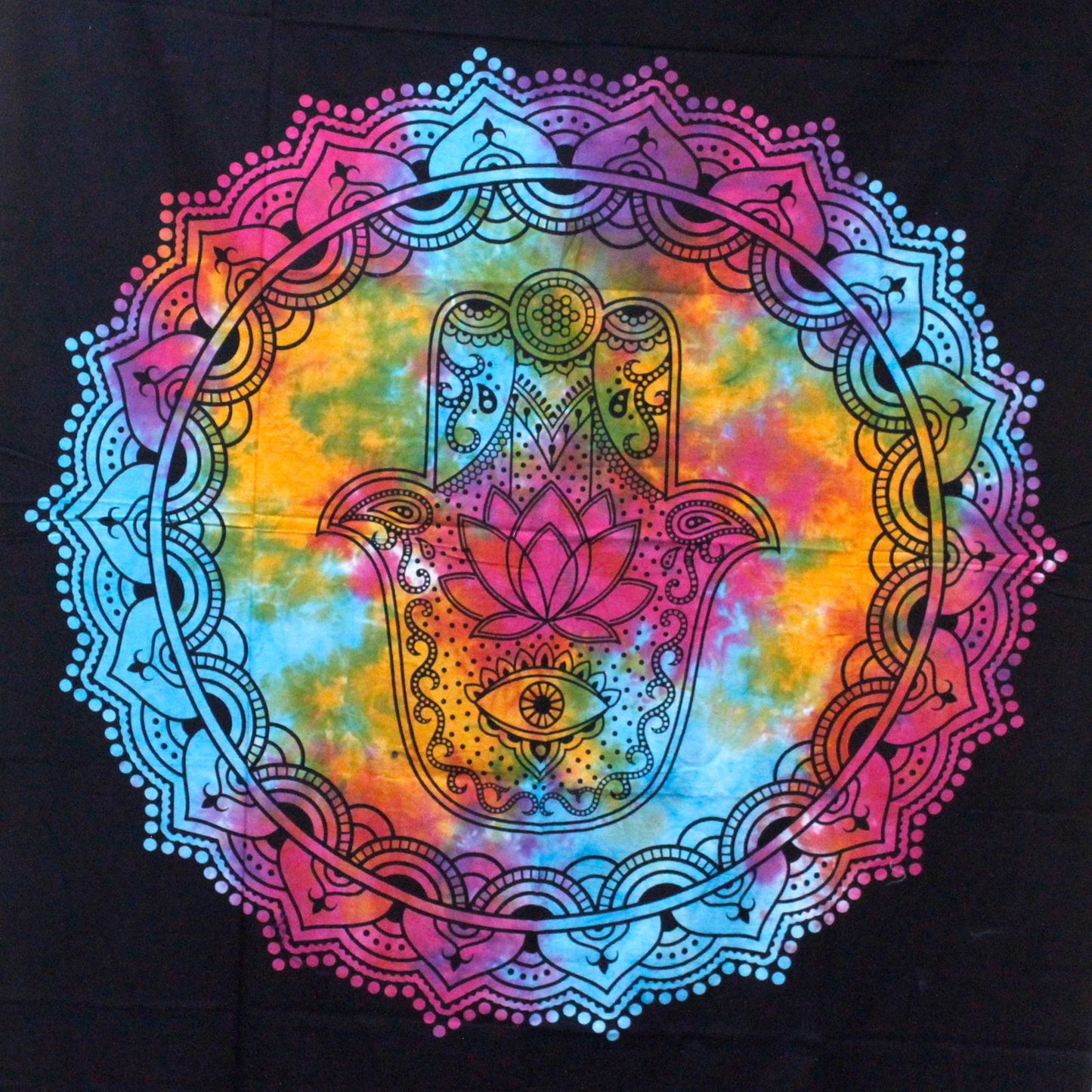 Doppelte Baumwollbettdecke Und Wandbehang Schwarz Hamsa 230cm x 200cm