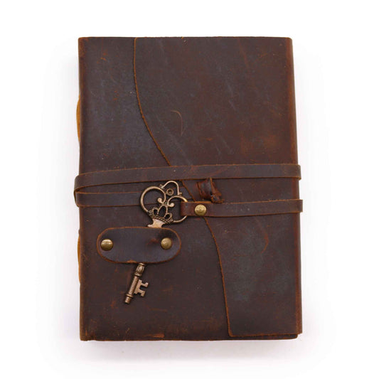 Geöltes Leder Notizbuch Mit Schlüssel 200 Seiten Deckelrand 13x18cm