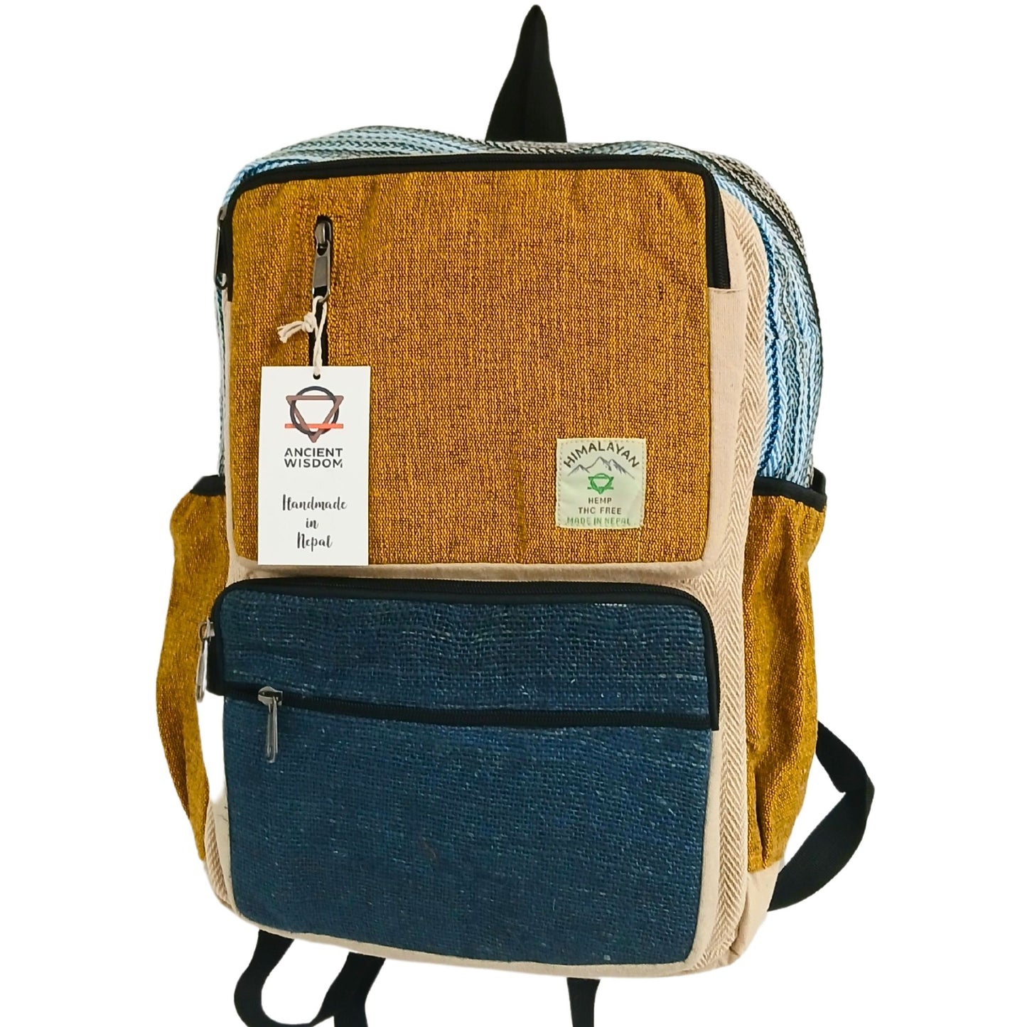 Großer Boxy Hanfrucksack - Türkis und Kurkuma