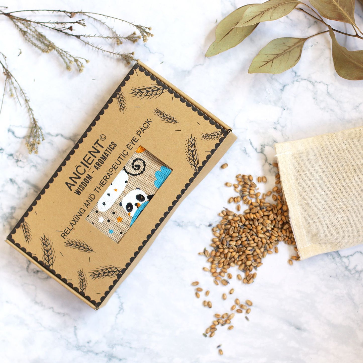 Lavendel Natur Baumwolle und Juco Augenmaske in Geschenkbox Schlafende Panda