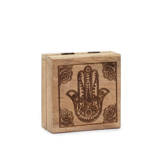 Kleine Quadratische Box 10x10x4 2cm - Hamsa Schwarz Graviert