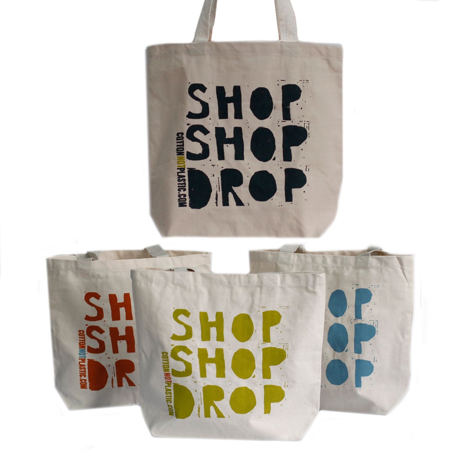 Shop Shop Drop Baumwolltaschen - 4 Designs Disponibel