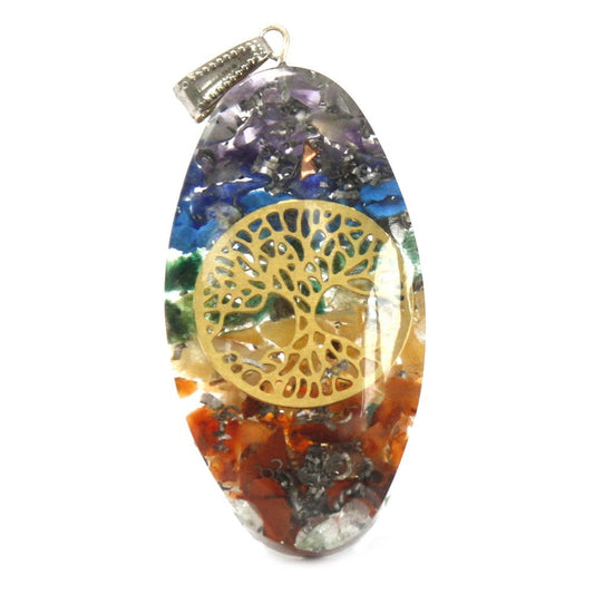 Orgonit Kraft Anhänger - 7 Stein Chakra Oval Mit Baum