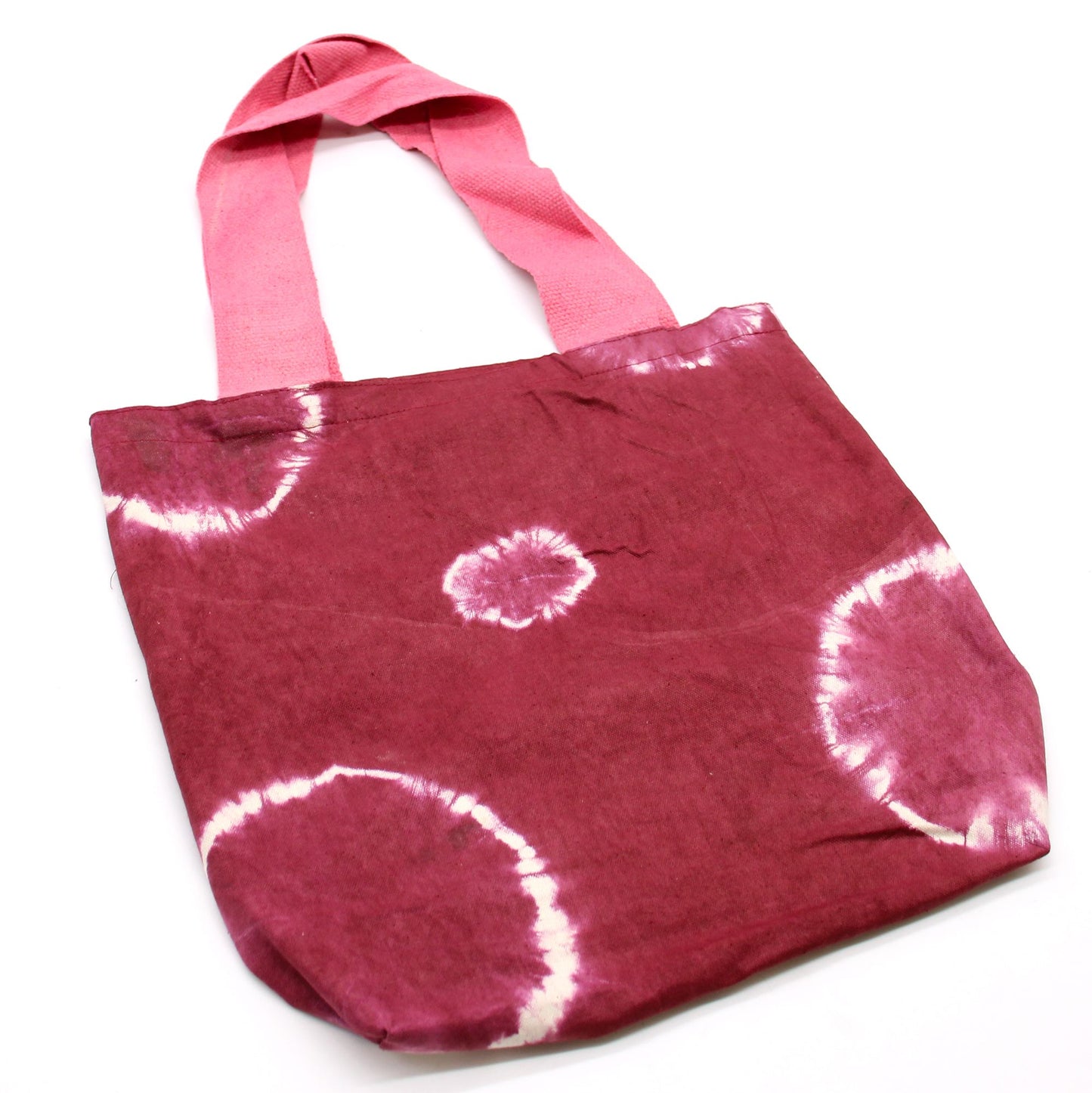 Natürliche Tye-Dye Baumwolltasche 8oz 38x42x12cm Maroon Ringe Pinker Griff