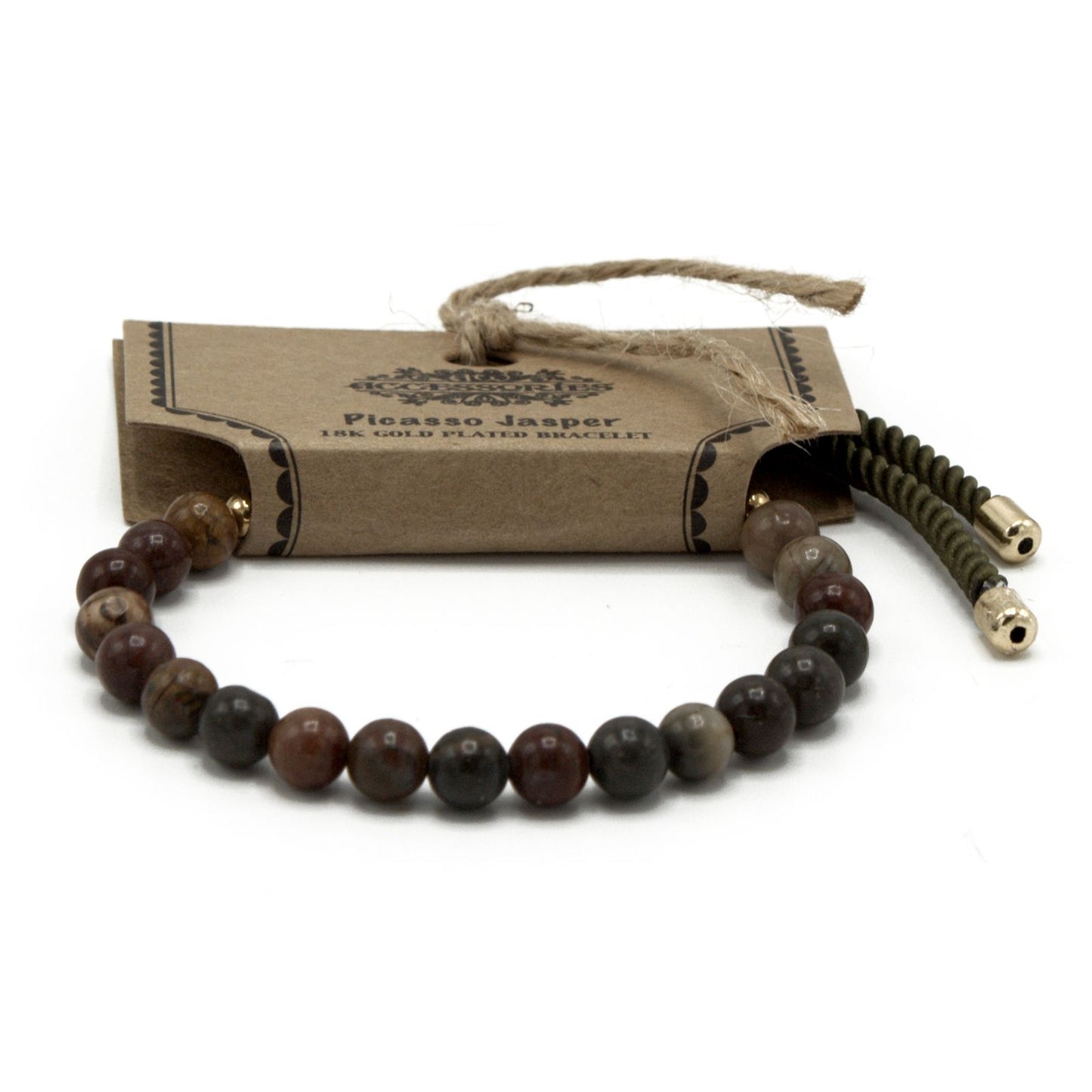 18K Gold Beschichtetes Edelstein Moos Schnur Armband - Picasso Jasper